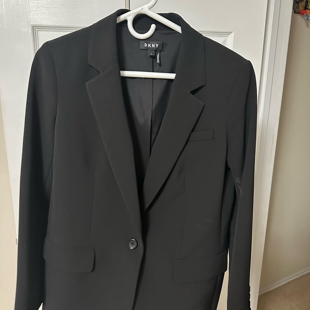 DKNY Black Women’s Notch Collar One-Button Long Sleeve Blazer Jacket